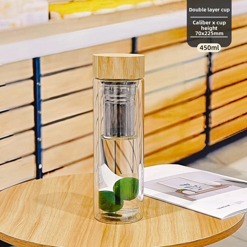 Double Layer Insulated Glass Cup with Filter Lid