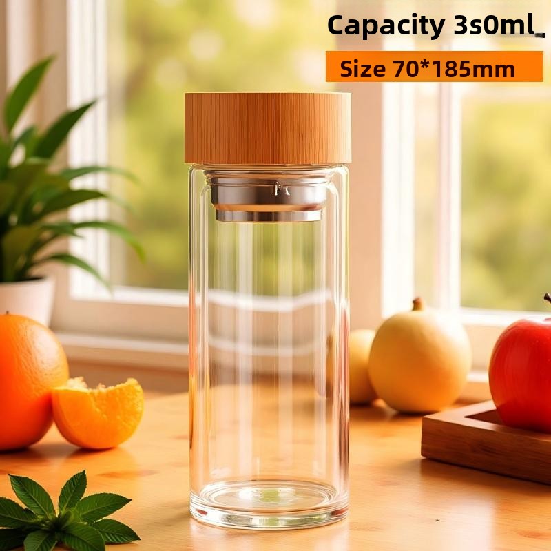 Double Layer Insulated Glass Cup with Filter Lid