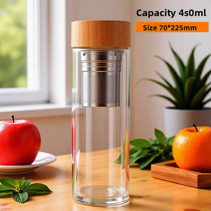 Double Layer Insulated Glass Cup with Filter Lid