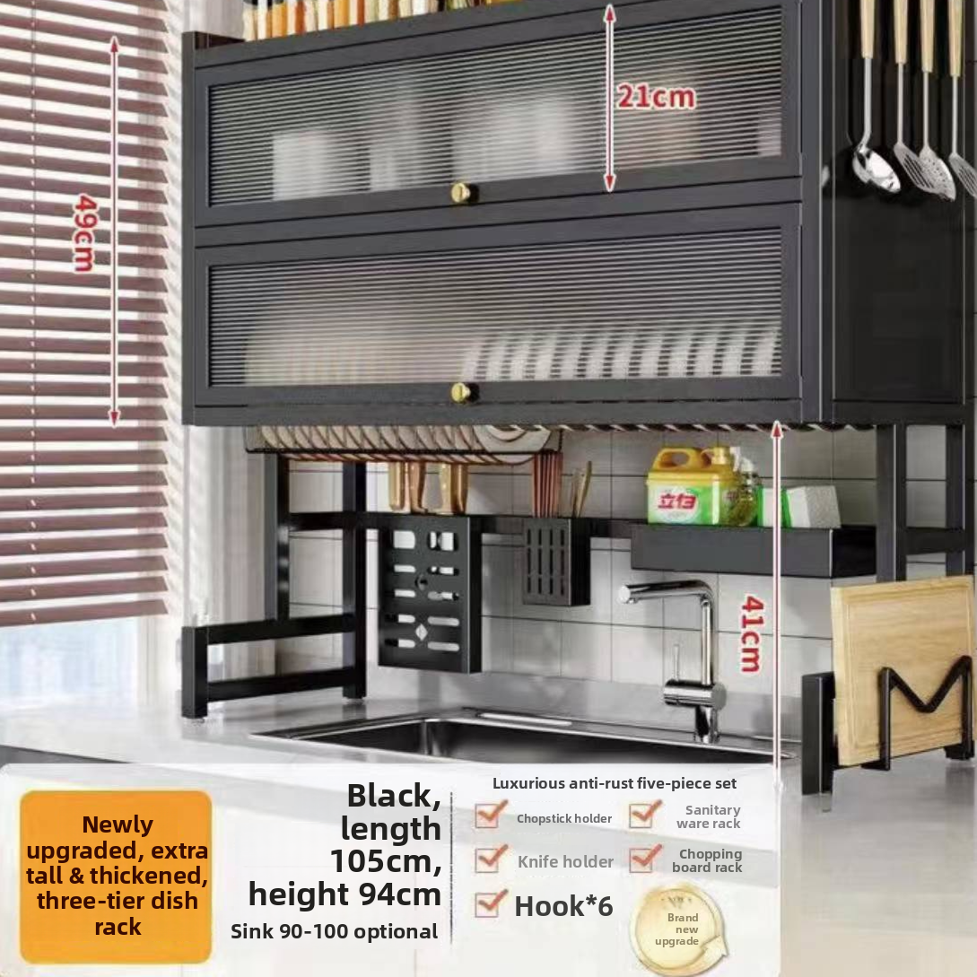 Double Layer Kitchen Sink Rack Dustproof Draining Storage Cabinet
