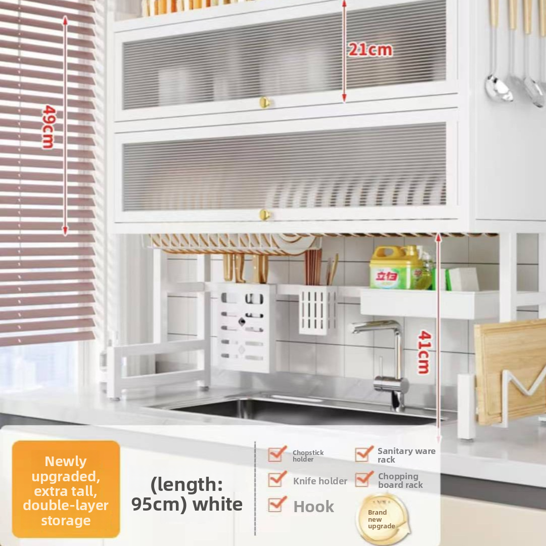 Double Layer Kitchen Sink Rack Dustproof Draining Storage Cabinet