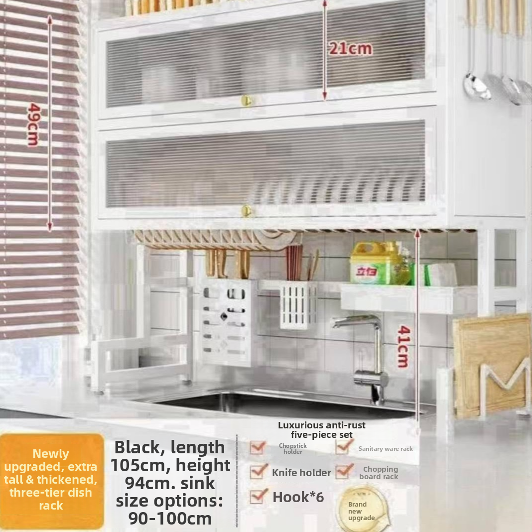 Double Layer Kitchen Sink Rack Dustproof Draining Storage Cabinet
