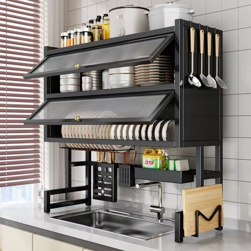 Double Layer Kitchen Sink Rack Dustproof Draining Storage Cabinet