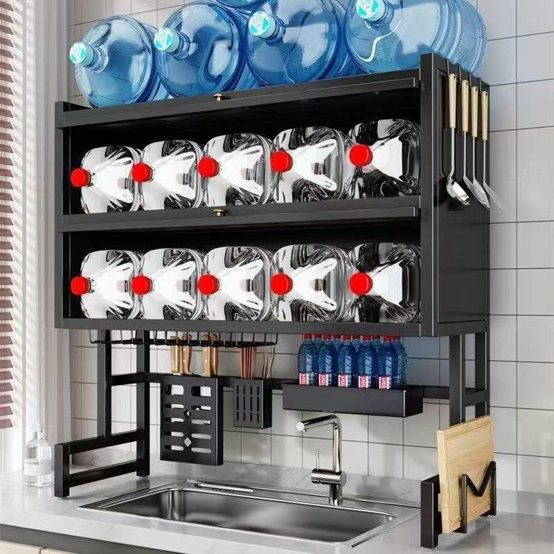 Double Layer Kitchen Sink Rack Dustproof Draining Storage Cabinet
