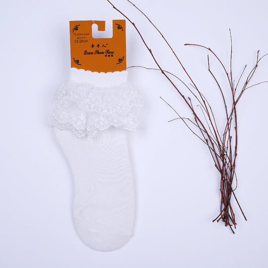 Double-Layer Lace Mid-Calf Socks