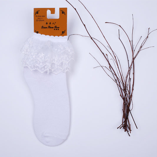 Double-Layer Lace Mid-Calf Socks