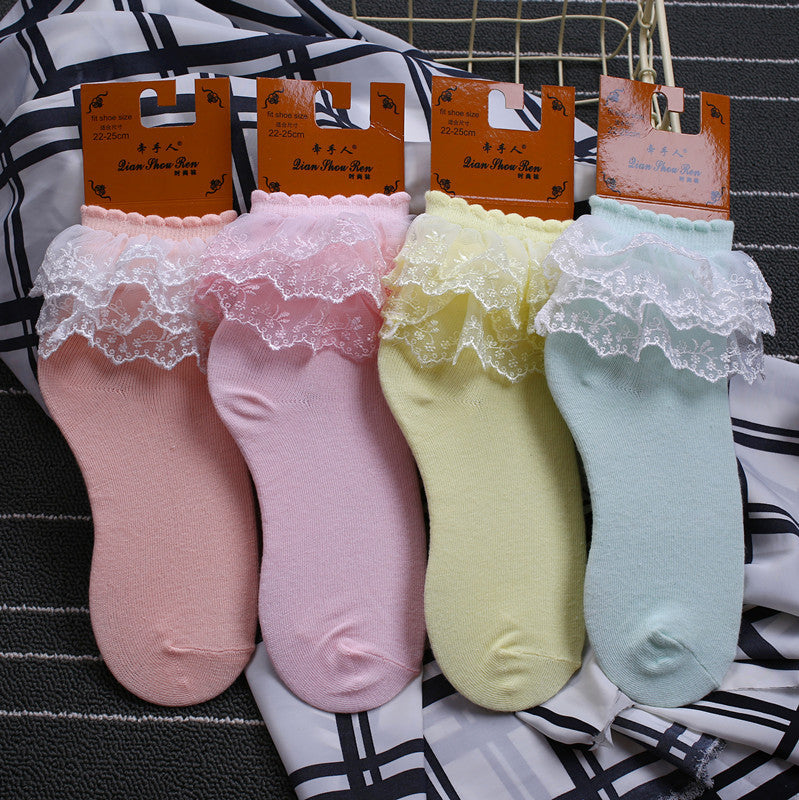 Double-Layer Lace Mid-Calf Socks