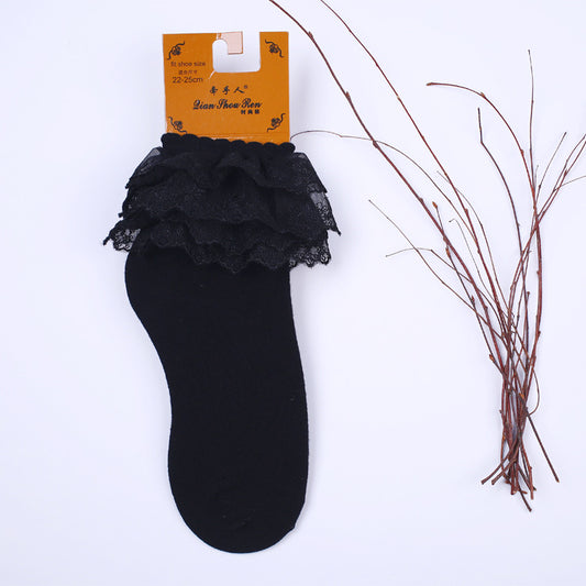 Double-Layer Lace Mid-Calf Socks