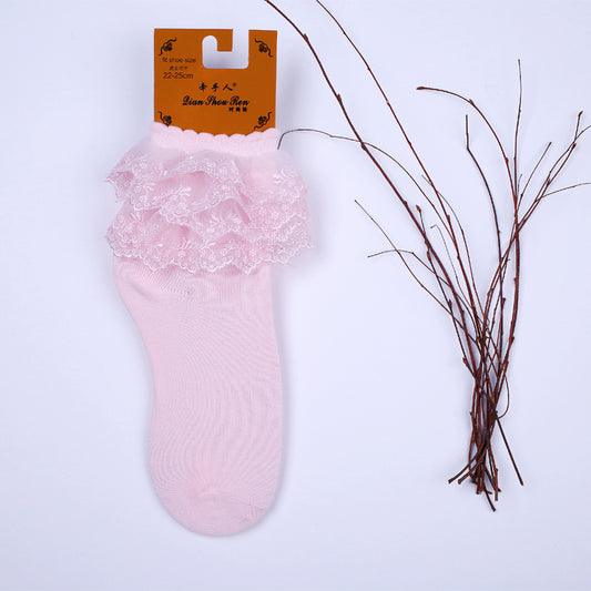 Double-Layer Lace Mid-Calf Socks