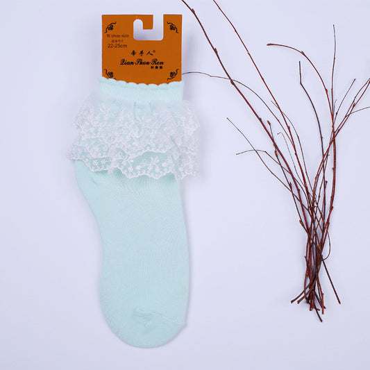 Double-Layer Lace Mid-Calf Socks