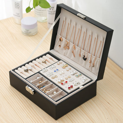 Double Layer Leather Jewelry Box with Lock