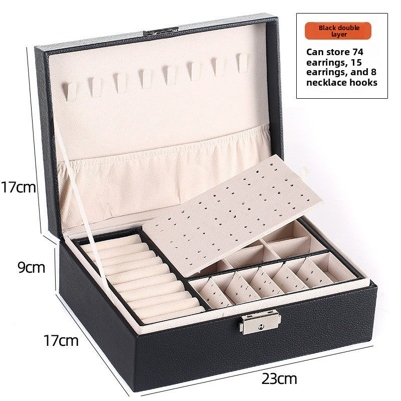 Double Layer Leather Jewelry Box with Lock