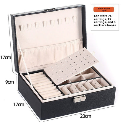 Double Layer Leather Jewelry Box with Lock