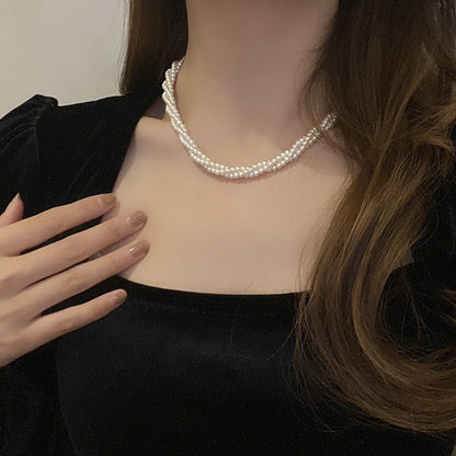 Double-Layer Pearl Necklace with Pendant