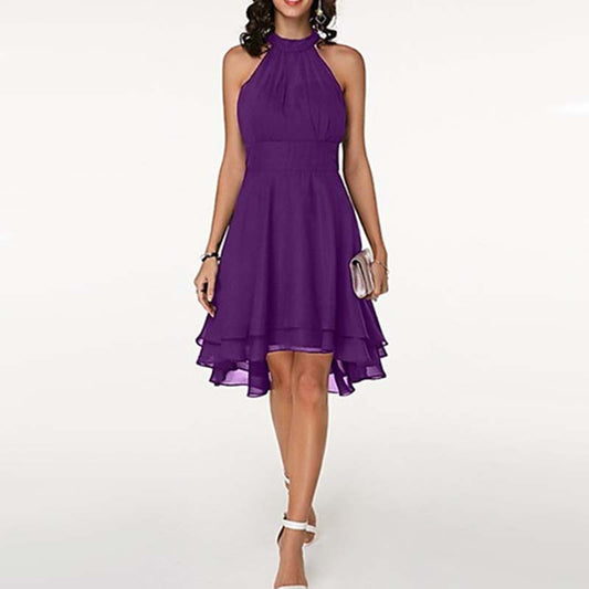 Double Layer Ruffled Sleeveless Chiffon Dress