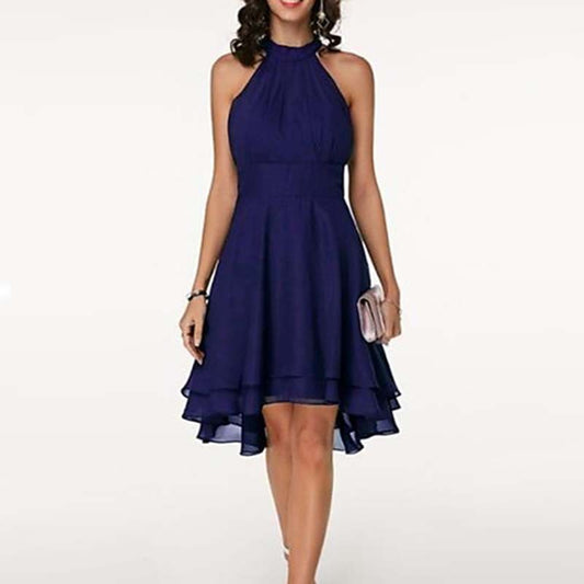 Double Layer Ruffled Sleeveless Chiffon Dress