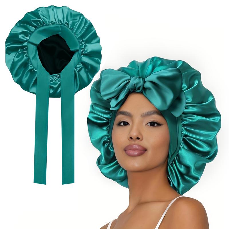 Double-Layer Satin Sleep Cap with Ribbon