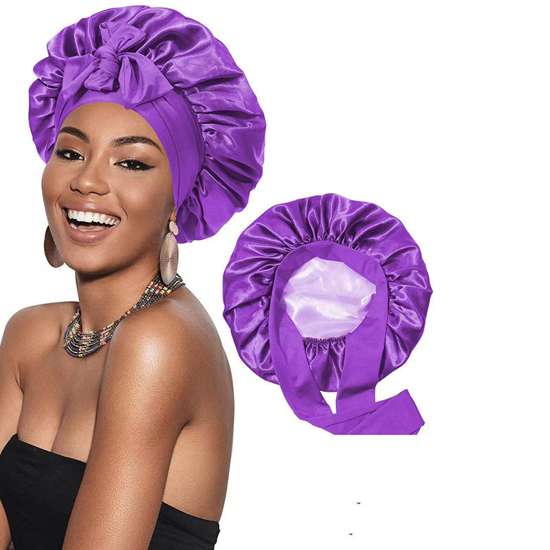 Double-Layer Satin Sleep Cap with Ribbon