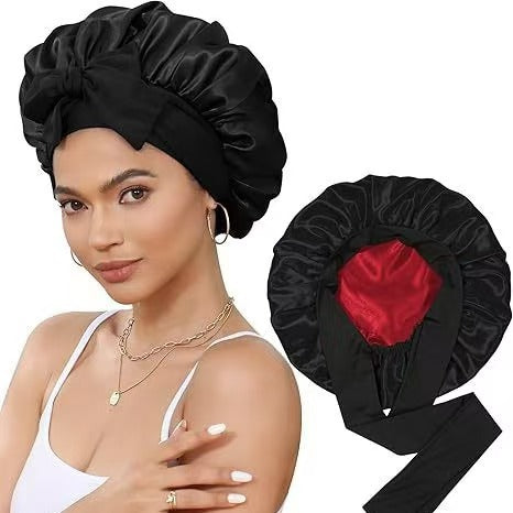 Double-Layer Satin Sleep Cap with Ribbon