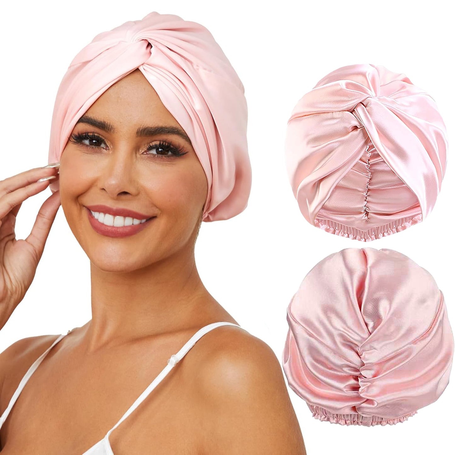Double Layer Simulated Silk Nightcap and Shower Cap