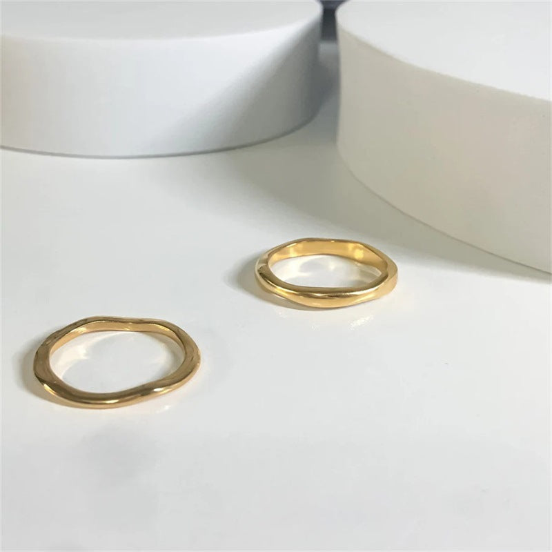 Double Layer Stacked Wavy Vintage Stainless Steel Ring