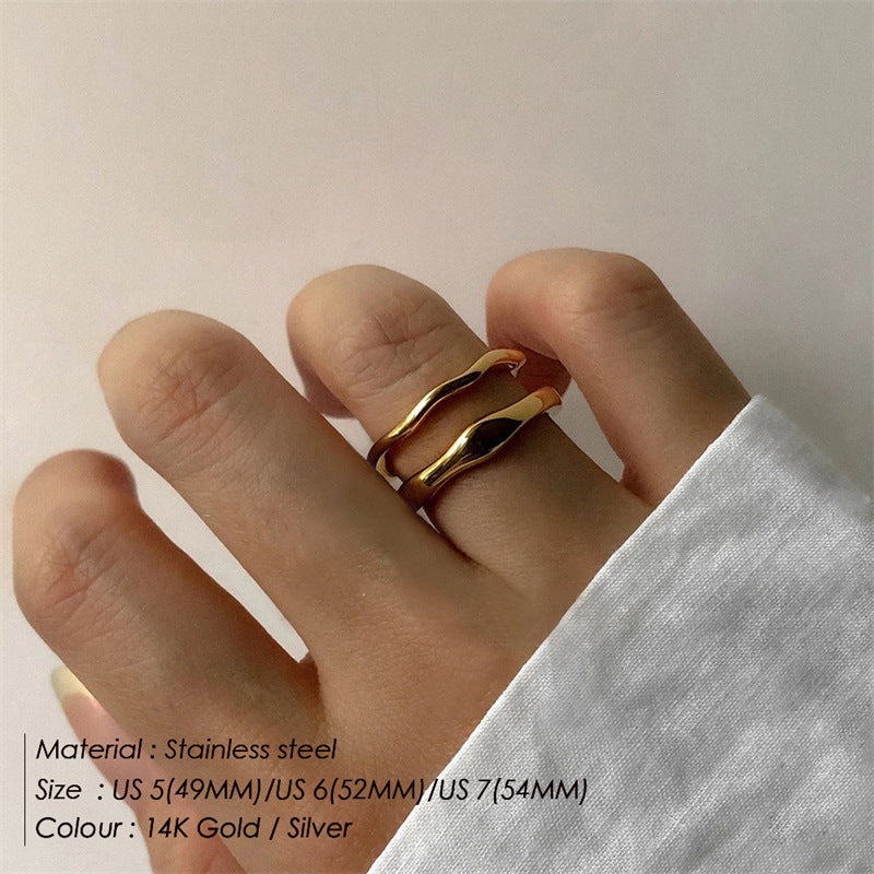 Double Layer Stacked Wavy Vintage Stainless Steel Ring