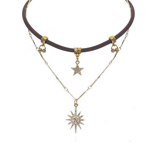 Double Layer Sunflower Leather Necklace