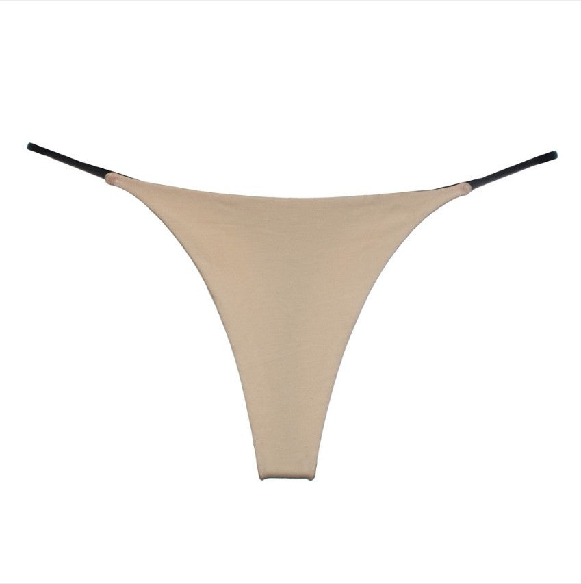 Double-layer thin belt thong pants with low waist
