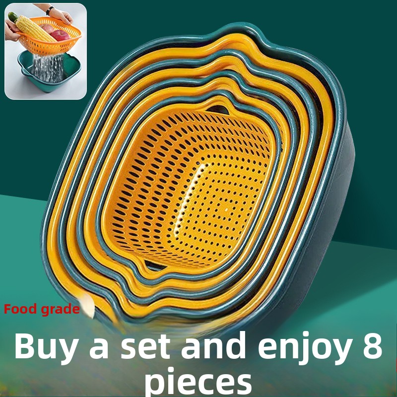 Double-layer vegetable washing basin draining basket