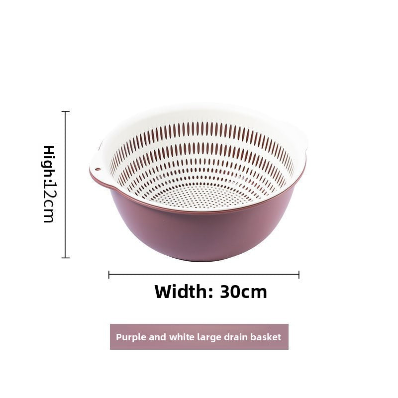 Double-layer Vegetable Washing Basin Draining Basket Six-piece Set Kitchen Living Room Household Washing Fruit Plate Simple Plastic Rice Washing Vegetable Basket