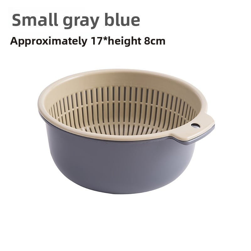 Double-layer Vegetable Washing Basin Draining Basket Six-piece Set Kitchen Living Room Household Washing Fruit Plate Simple Plastic Rice Washing Vegetable Basket