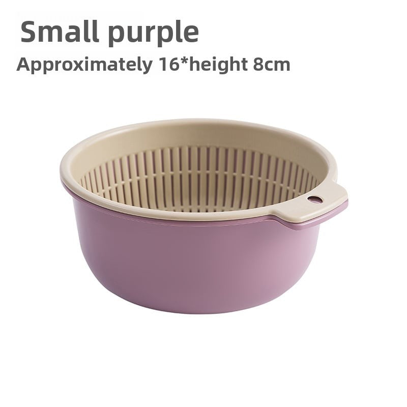 Double-layer Vegetable Washing Basin Draining Basket Six-piece Set Kitchen Living Room Household Washing Fruit Plate Simple Plastic Rice Washing Vegetable Basket