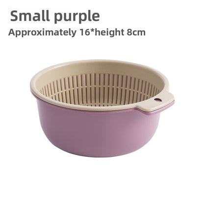 Double-layer Vegetable Washing Basin Draining Basket Six-piece Set Kitchen Living Room Household Washing Fruit Plate Simple Plastic Rice Washing Vegetable Basket
