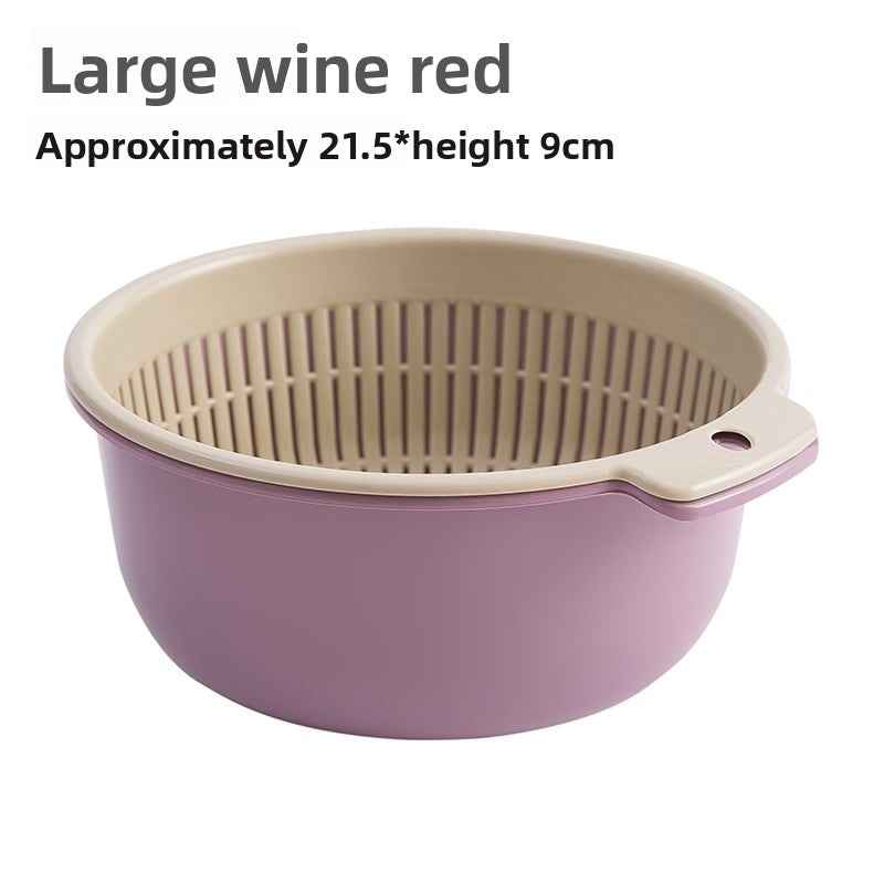 Double-layer Vegetable Washing Basin Draining Basket Six-piece Set Kitchen Living Room Household Washing Fruit Plate Simple Plastic Rice Washing Vegetable Basket