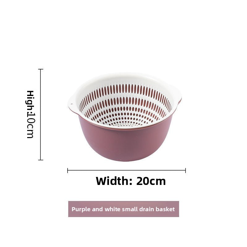 Double-layer Vegetable Washing Basin Draining Basket Six-piece Set Kitchen Living Room Household Washing Fruit Plate Simple Plastic Rice Washing Vegetable Basket