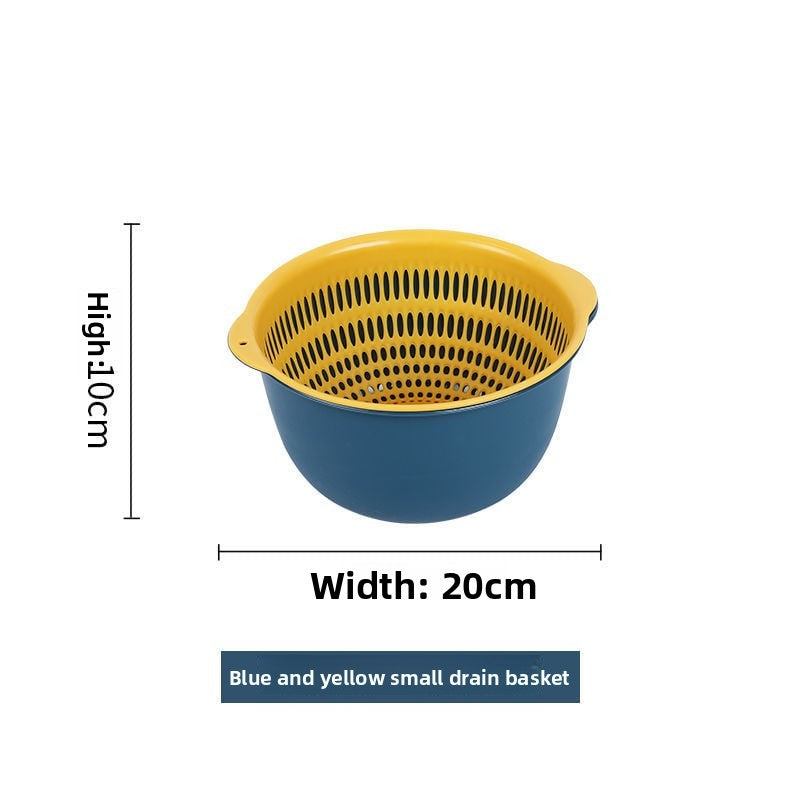 Double-layer Vegetable Washing Basin Draining Basket Six-piece Set Kitchen Living Room Household Washing Fruit Plate Simple Plastic Rice Washing Vegetable Basket