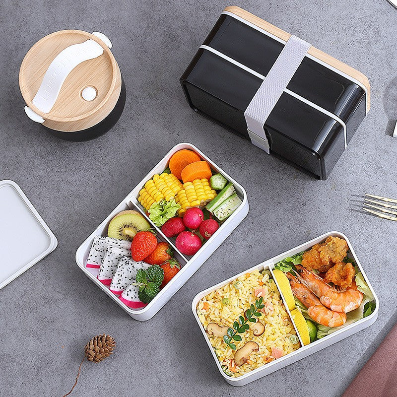 Double-Layer Wood Grain Lunch Box