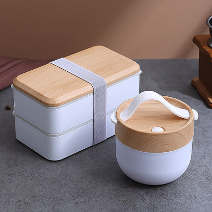 Double-Layer Wood Grain Lunch Box