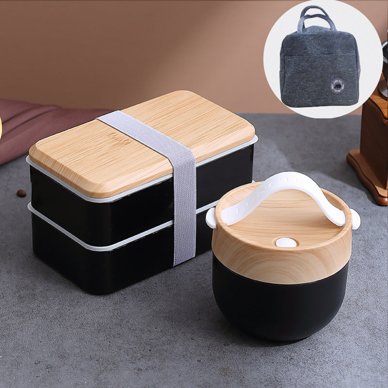 Double-Layer Wood Grain Lunch Box