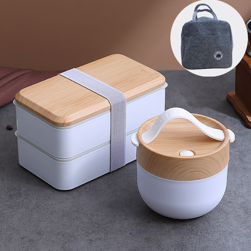 Double-Layer Wood Grain Lunch Box