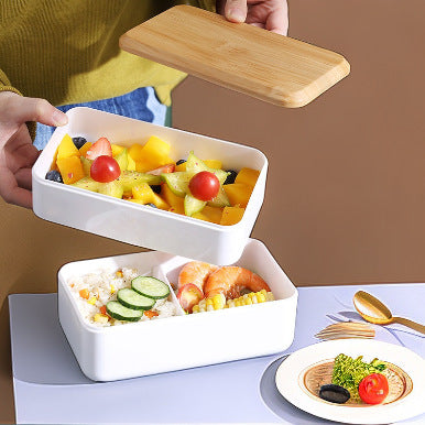 Double-Layer Wood Grain Lunch Box