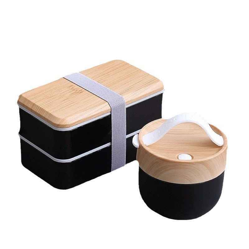 Double-Layer Wood Grain Lunch Box