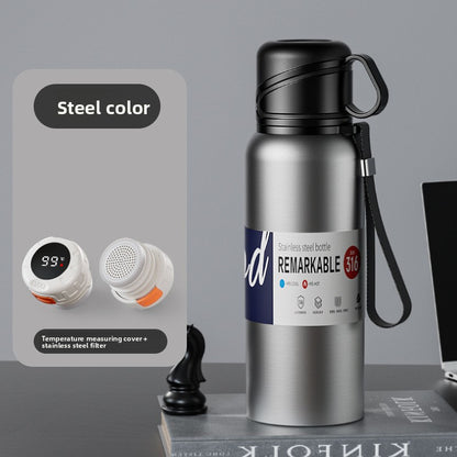 Double-Lid Stainless Steel Insulated Water Bottle with Tea Strainer