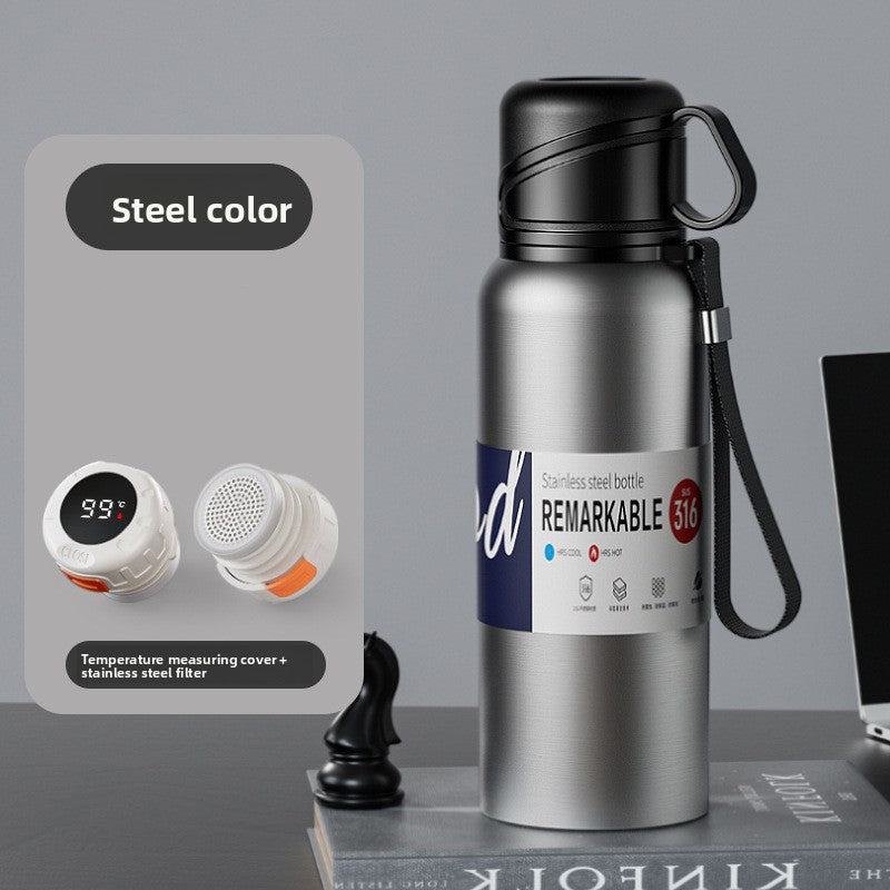Double-Lid Stainless Steel Insulated Water Bottle with Tea Strainer