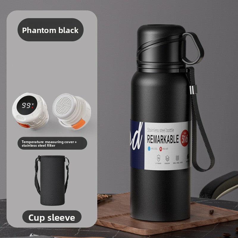 Double-Lid Stainless Steel Insulated Water Bottle with Tea Strainer