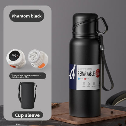 Double-Lid Stainless Steel Insulated Water Bottle with Tea Strainer