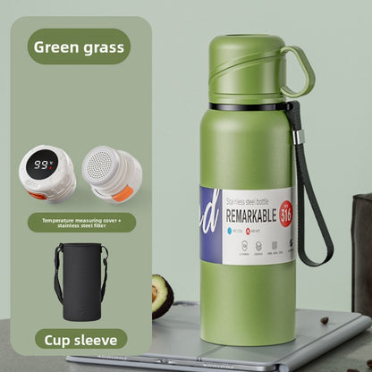 Double-Lid Stainless Steel Insulated Water Bottle with Tea Strainer