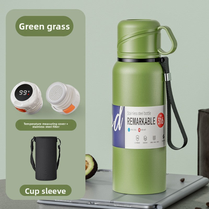 Double-Lid Stainless Steel Insulated Water Bottle with Tea Strainer