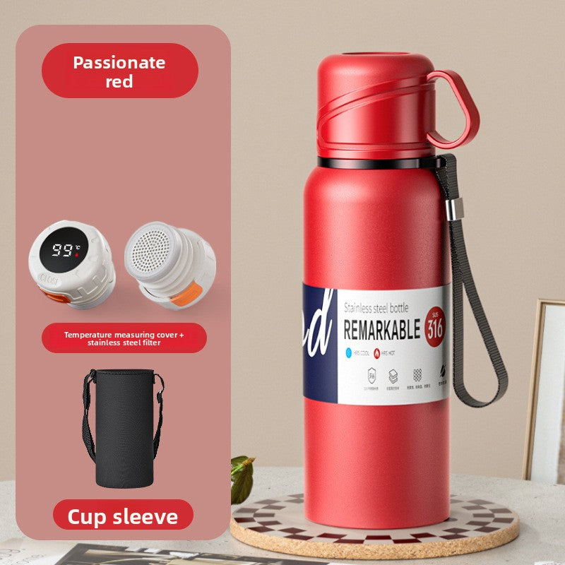 Double-Lid Stainless Steel Insulated Water Bottle with Tea Strainer