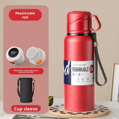 Double-Lid Stainless Steel Insulated Water Bottle with Tea Strainer
